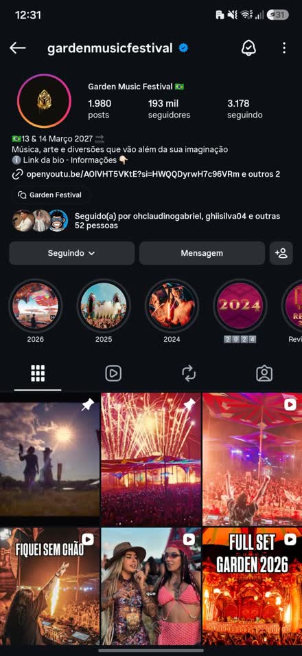 Instagram do Garden Music Festival