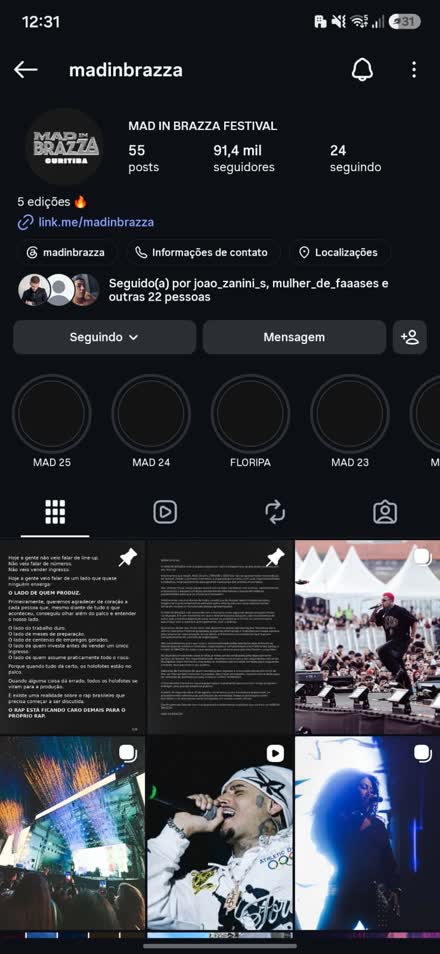 Instagram do Mad In Brazza Festival